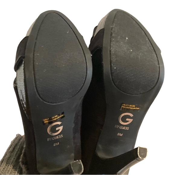 Guess Black Patent Leather Suede Peep Toe Heels Size 8 👠 - Picture 13 of 15